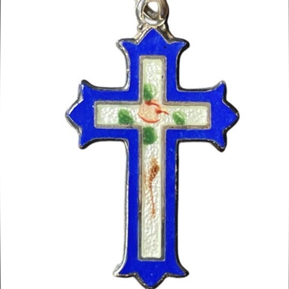 M DE JEAN STERLING SILVER ENAMEL CROSS PENDANT - Picture 1 of 5
